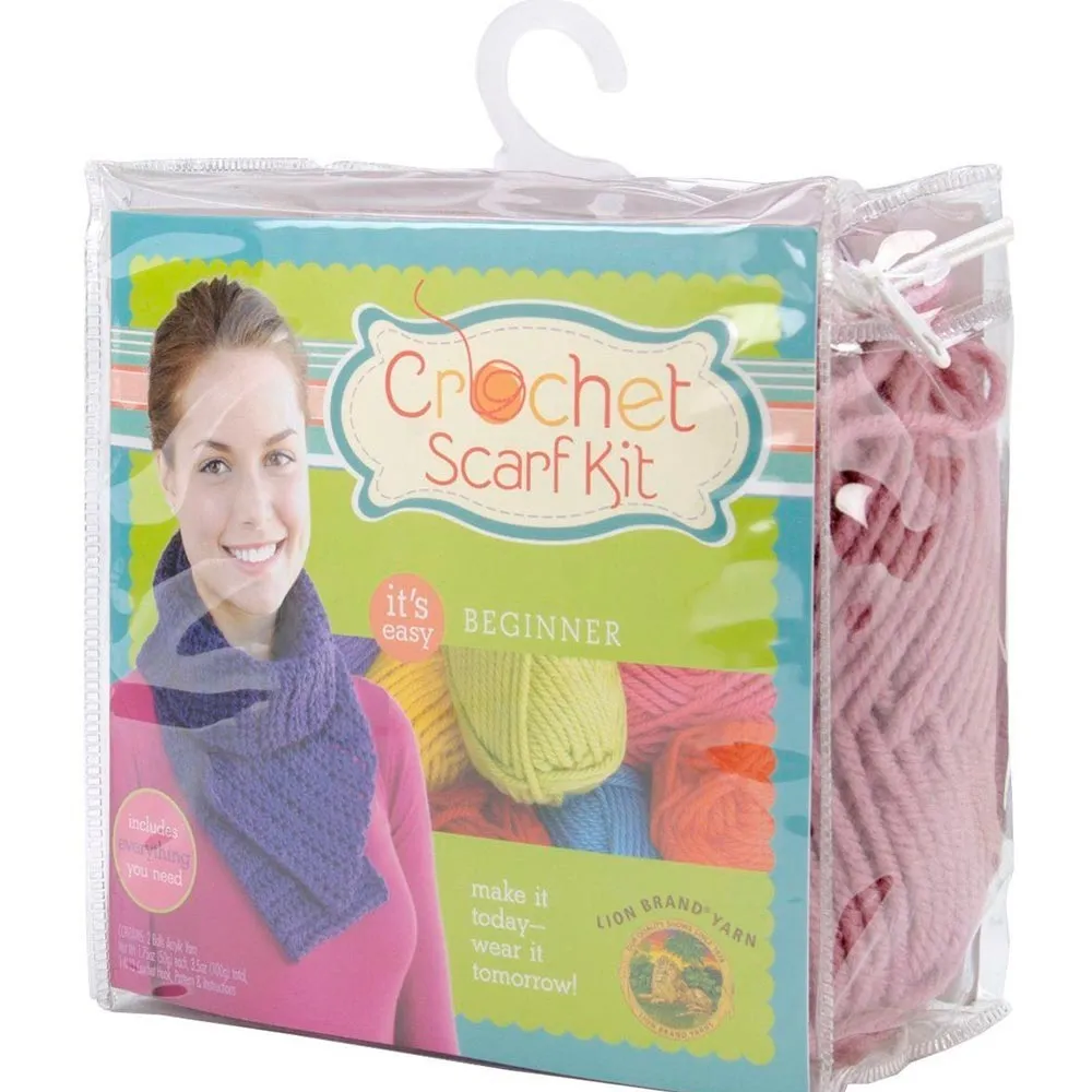 1 Beginner Easy Yarn Crochet Knitted Scarf Kit Dusty Rose Knit Handmade Kid Gift