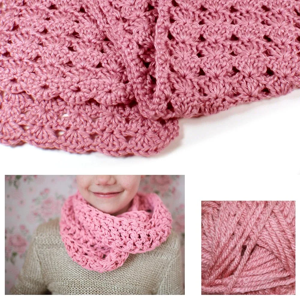 1 Beginner Easy Yarn Crochet Knitted Scarf Kit Dusty Rose Knit Handmade Kid Gift