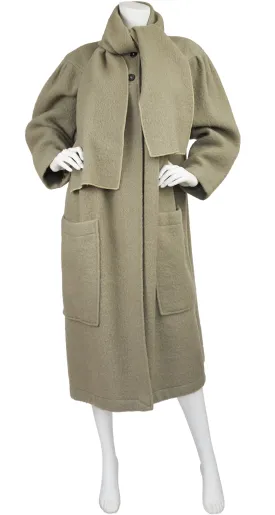 1970s Green Wool Oversized Scarf Coat