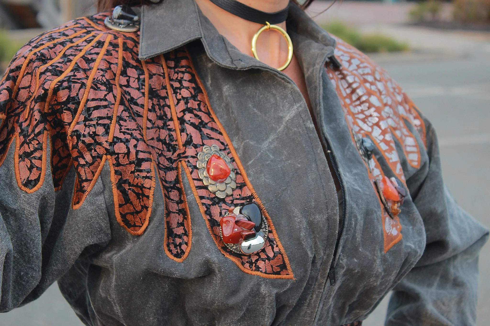 80s Rocker Metallic  Acid Wash Denim jacket