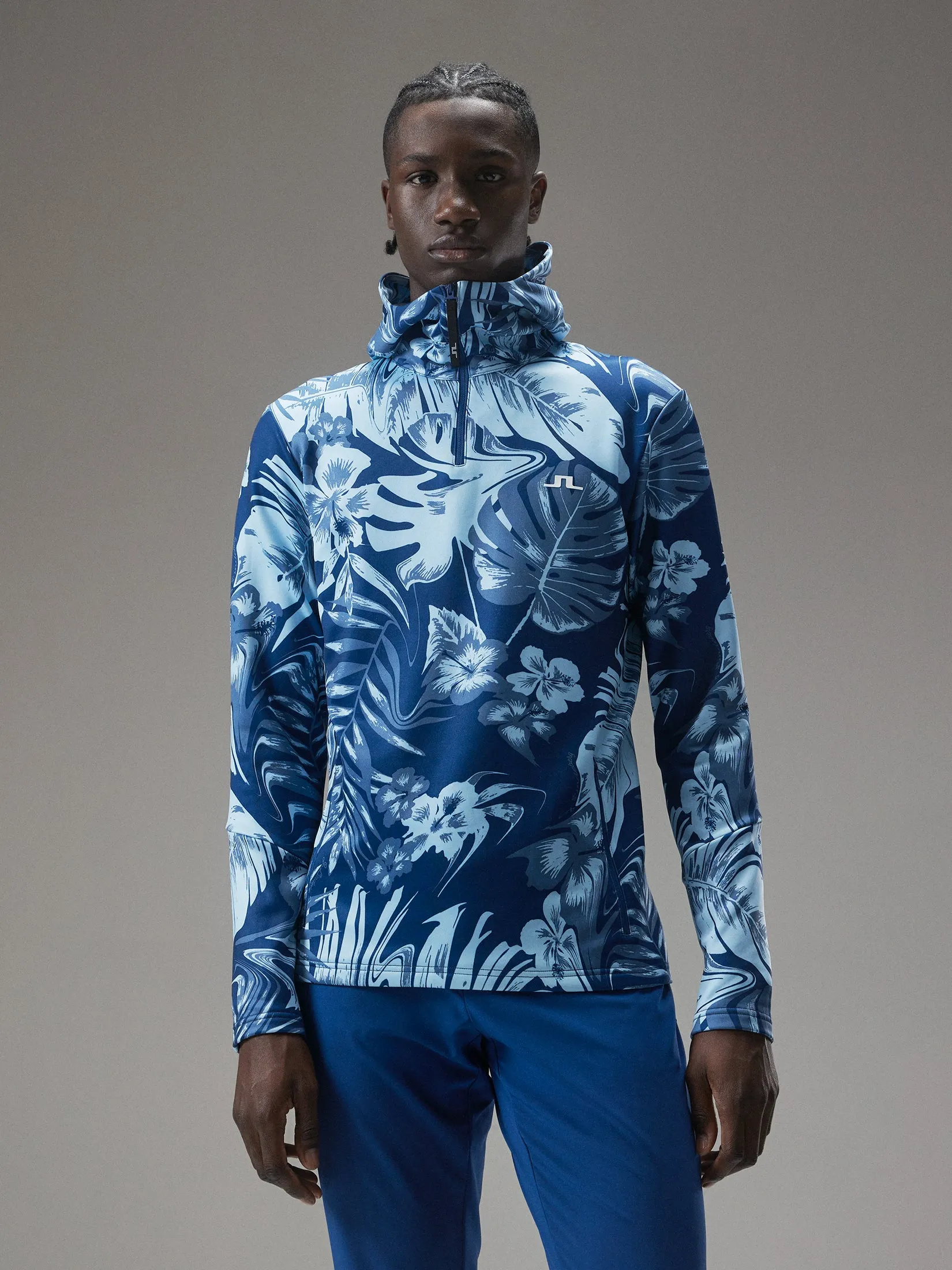 Aerial Print Quater Hood / Hibiscus Blue
