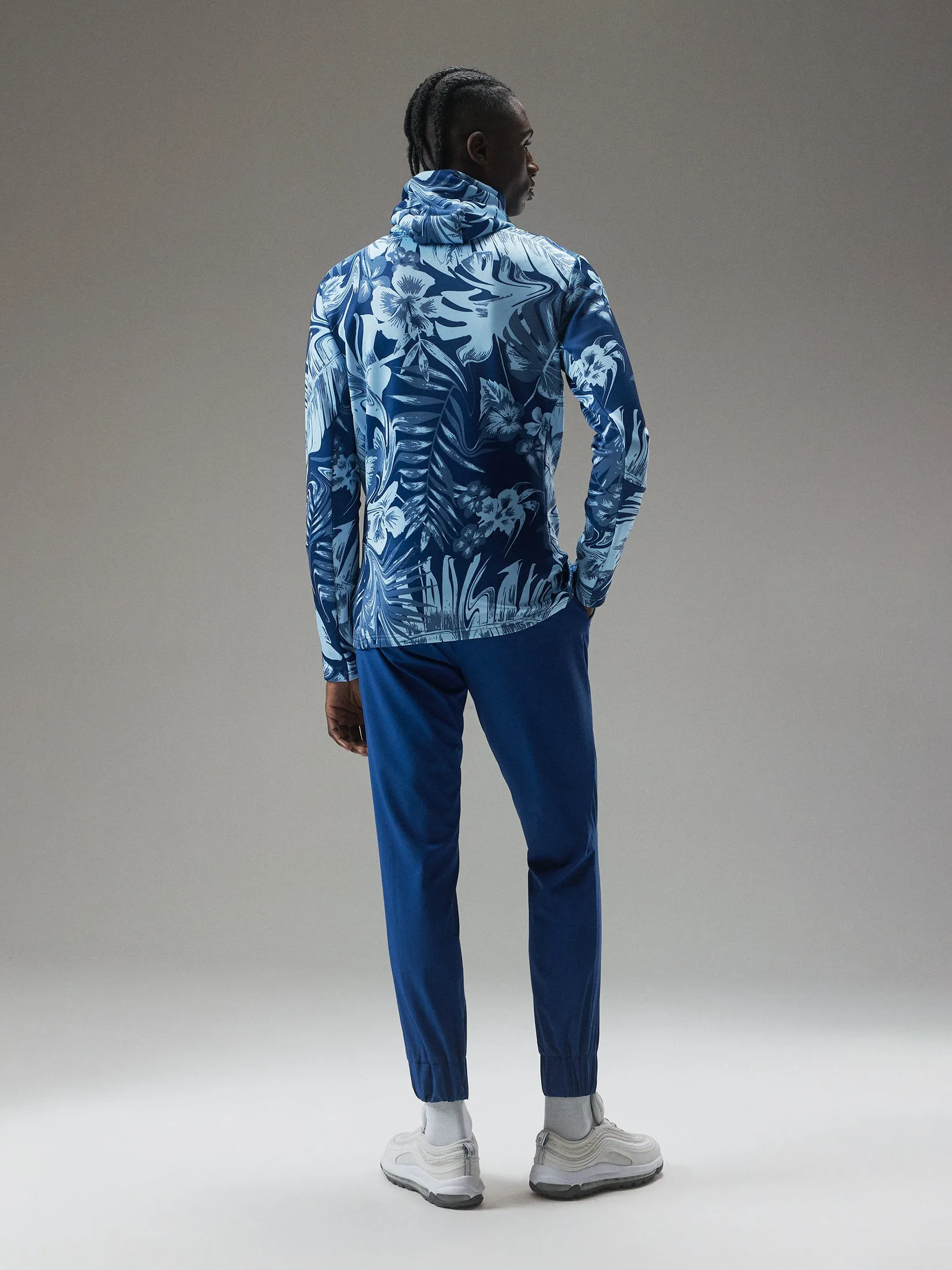 Aerial Print Quater Hood / Hibiscus Blue