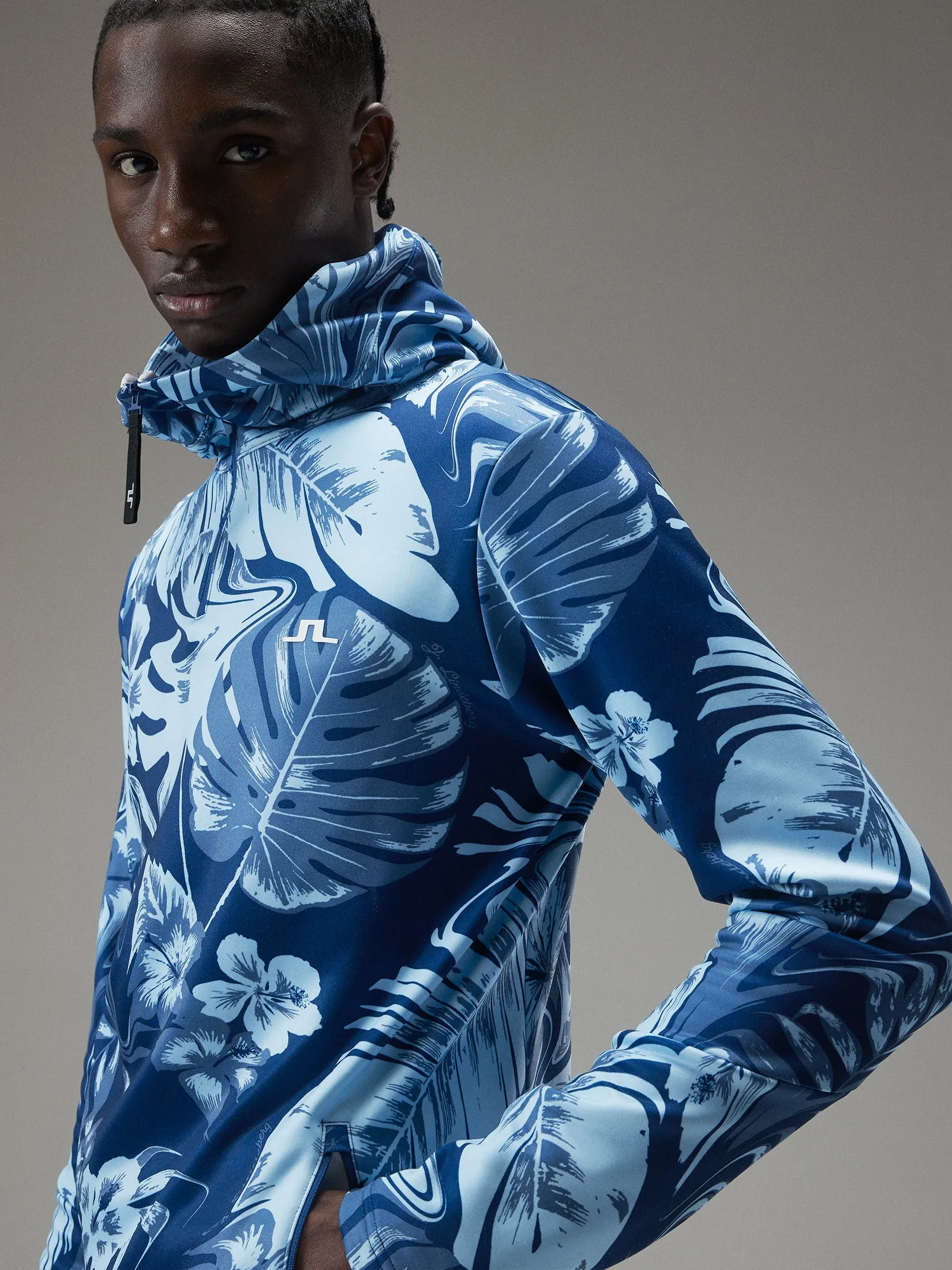 Aerial Print Quater Hood / Hibiscus Blue