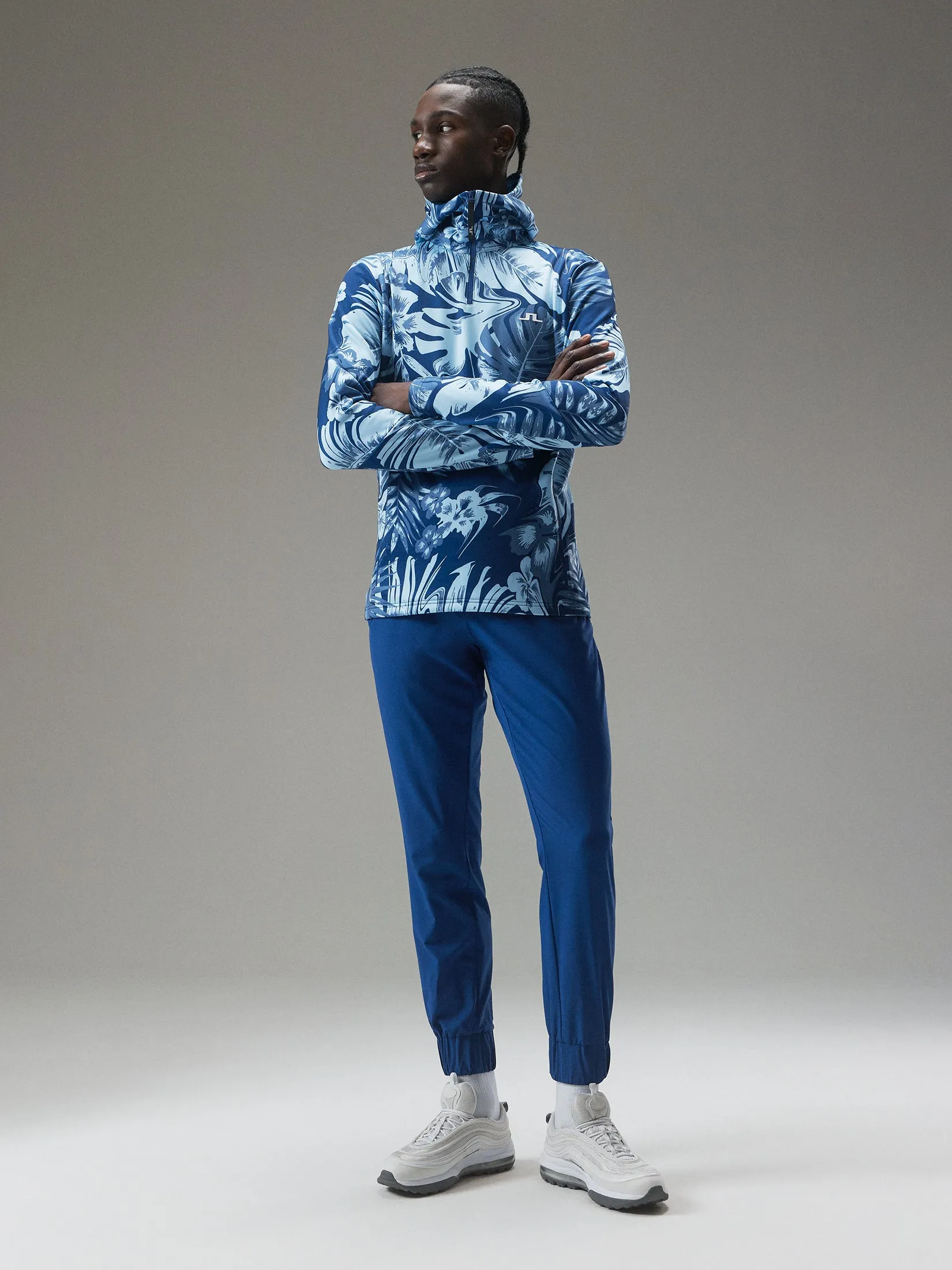 Aerial Print Quater Hood / Hibiscus Blue