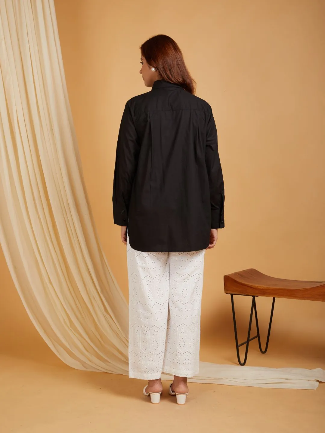 Black Cotton Embroidered Shirt