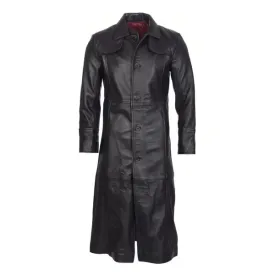 Black Full-Length Classic Leather Trench Coat