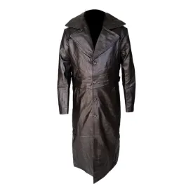 Black Real Leather Long Trench Winter Coat
