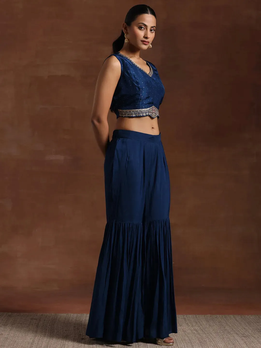 Blue Embroidered Silk Blend Co-Ords