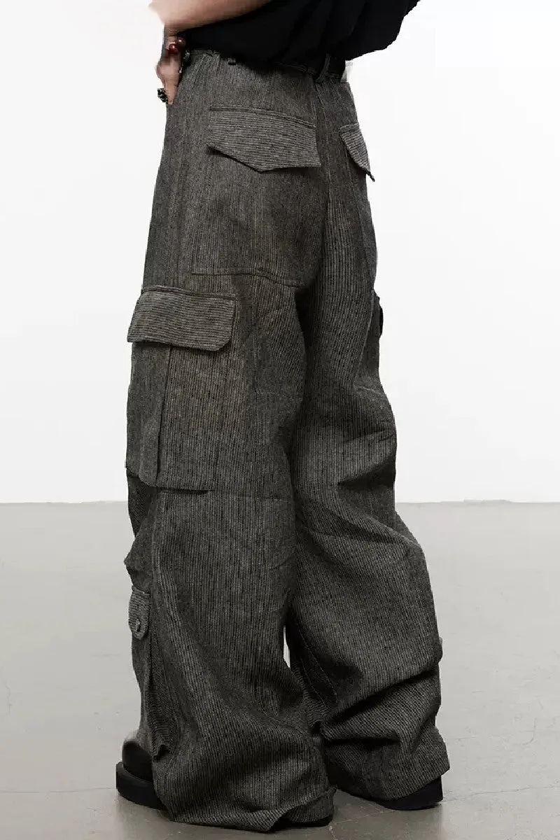 Bold Striped Oversized Multi Pocket Trousers