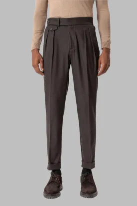 Brown High-Waisted Pleated Technical Men's Trousers - Wessi