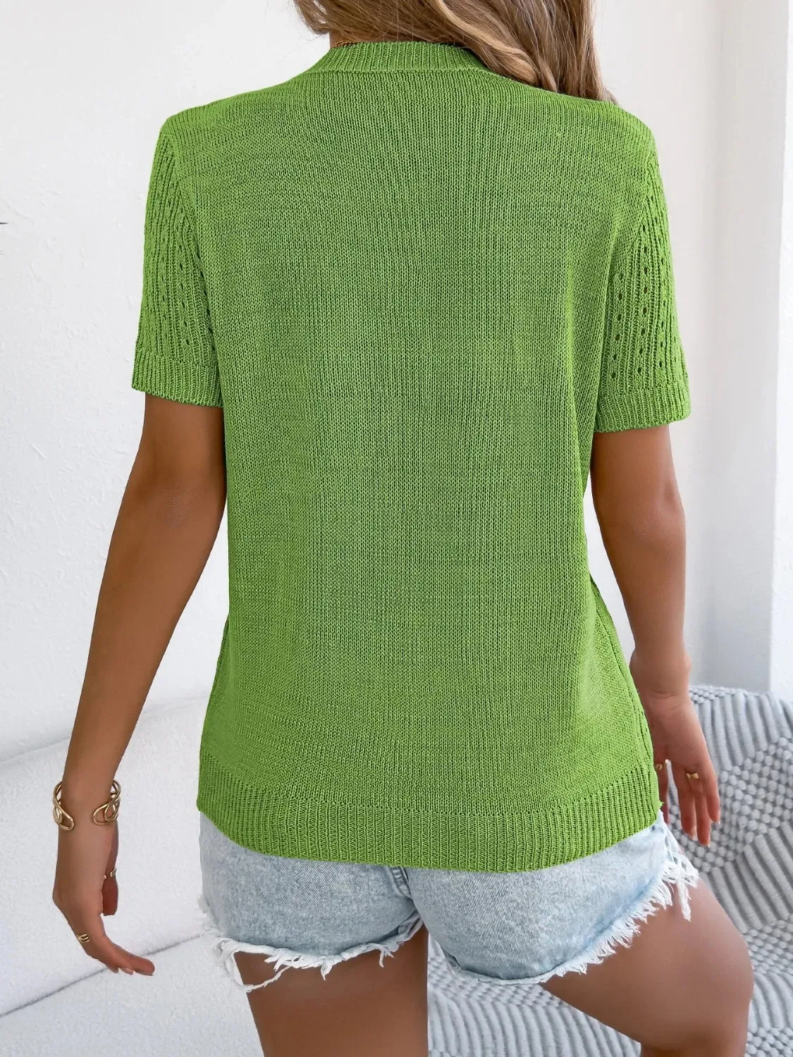 Button Up Short Sleeve Knit Cardigan