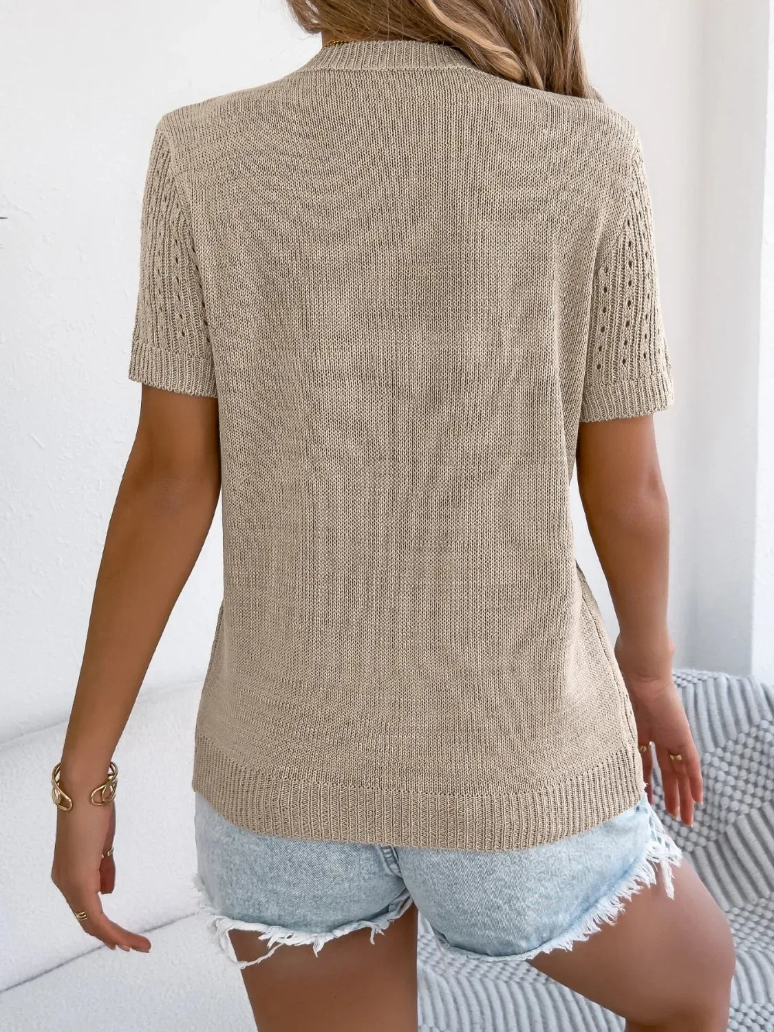 Button Up Short Sleeve Knit Cardigan