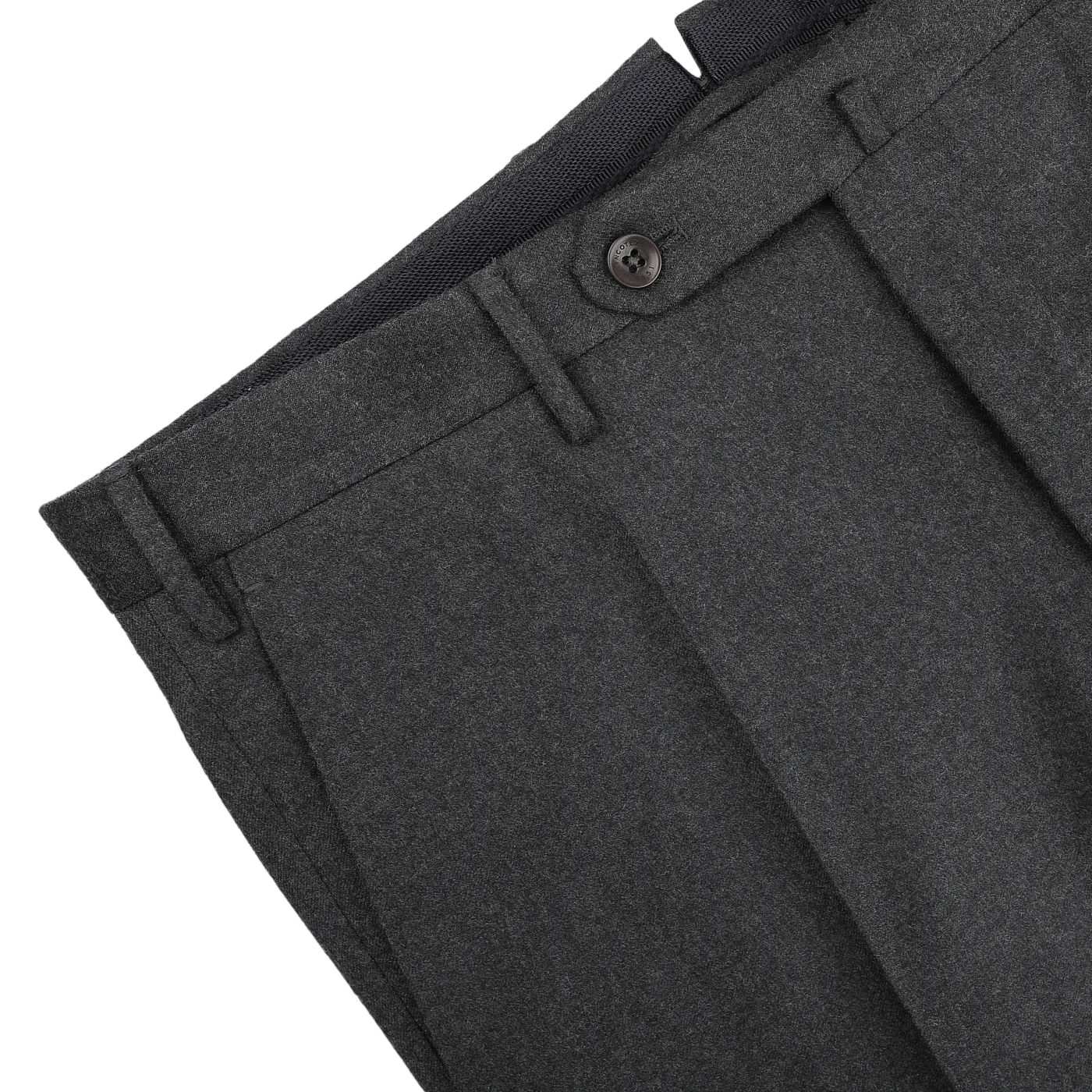 Charcoal Grey Wool Flannel Slim Trousers