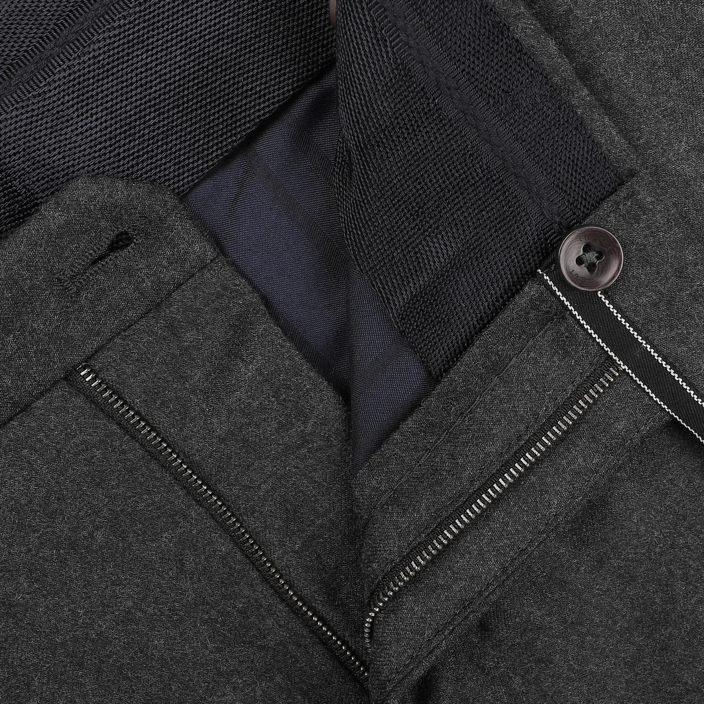 Charcoal Grey Wool Flannel Slim Trousers