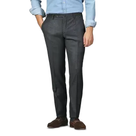 Charcoal Grey Wool Flannel Slim Trousers