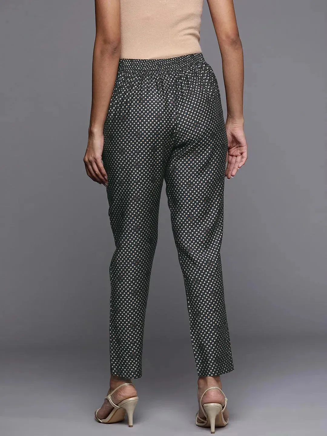 Charcoal Self Design Silk Trousers