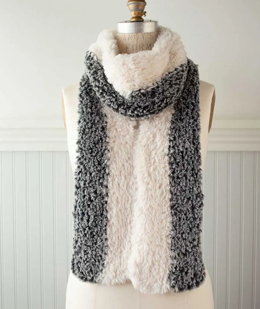 Color-Blocked Faux Fur Scarf Using Sirdar Alpine