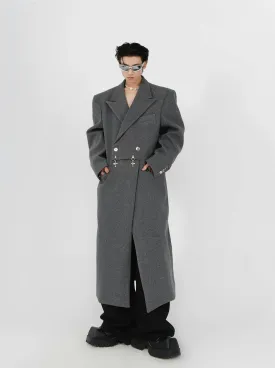 Double-Breasted Boxy Trench Coat with Metal Buckle
