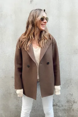 Dropped Shoulder Double Breasted Jacket Teddy Brown