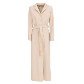 Ecru Long Button-Up Eco-Leather Trench