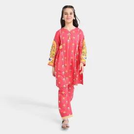 Girls Cotton Poplin Printed 2 PCs Suit Mehrab-Red