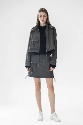 GRAY TECHNICAL WINDBREAKER MINI SKIRT
