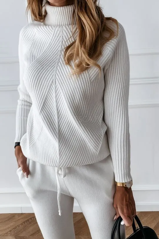 High Collar Casual Top And Trousers Sweater Suit