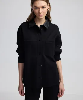 Ipekyol Textured Faux Leather Mix Shirt Black