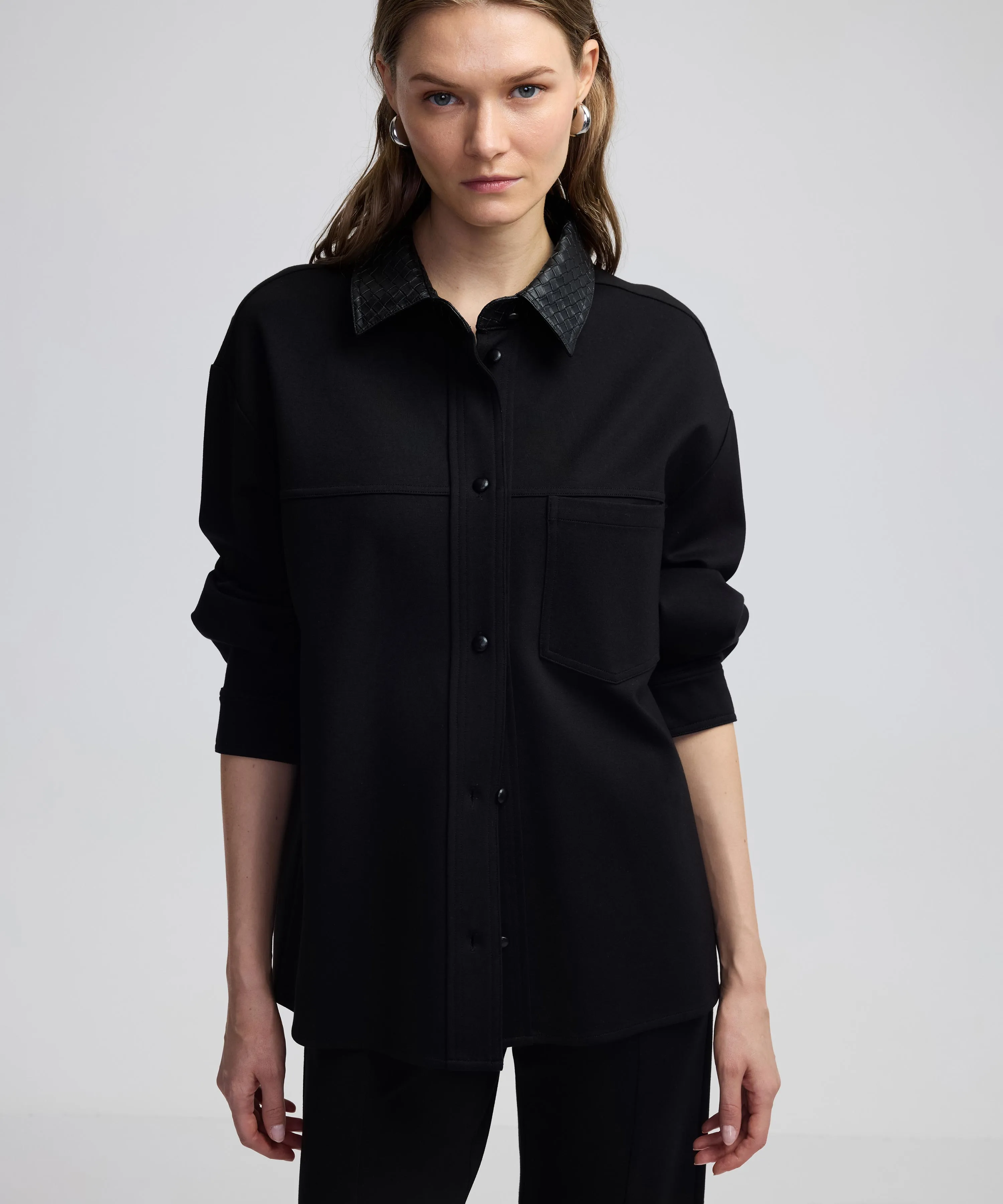 Ipekyol Textured Faux Leather Mix Shirt Black