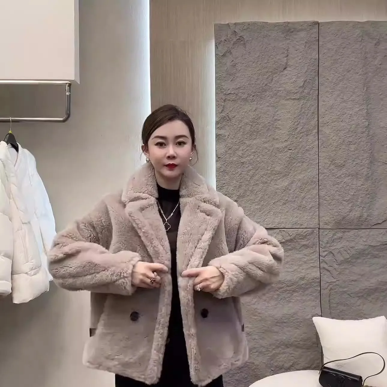 Lapel Collar Sherpa Short Coat