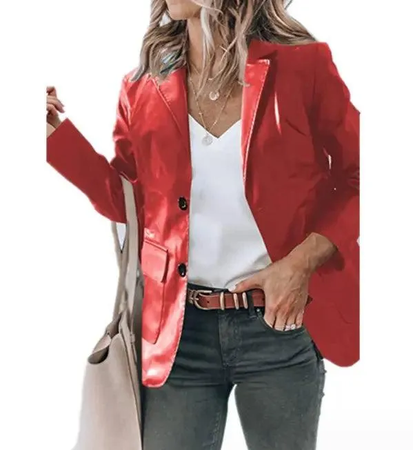 Lapel Single-Breasted PU Black Leather Trench Coat Outerwear