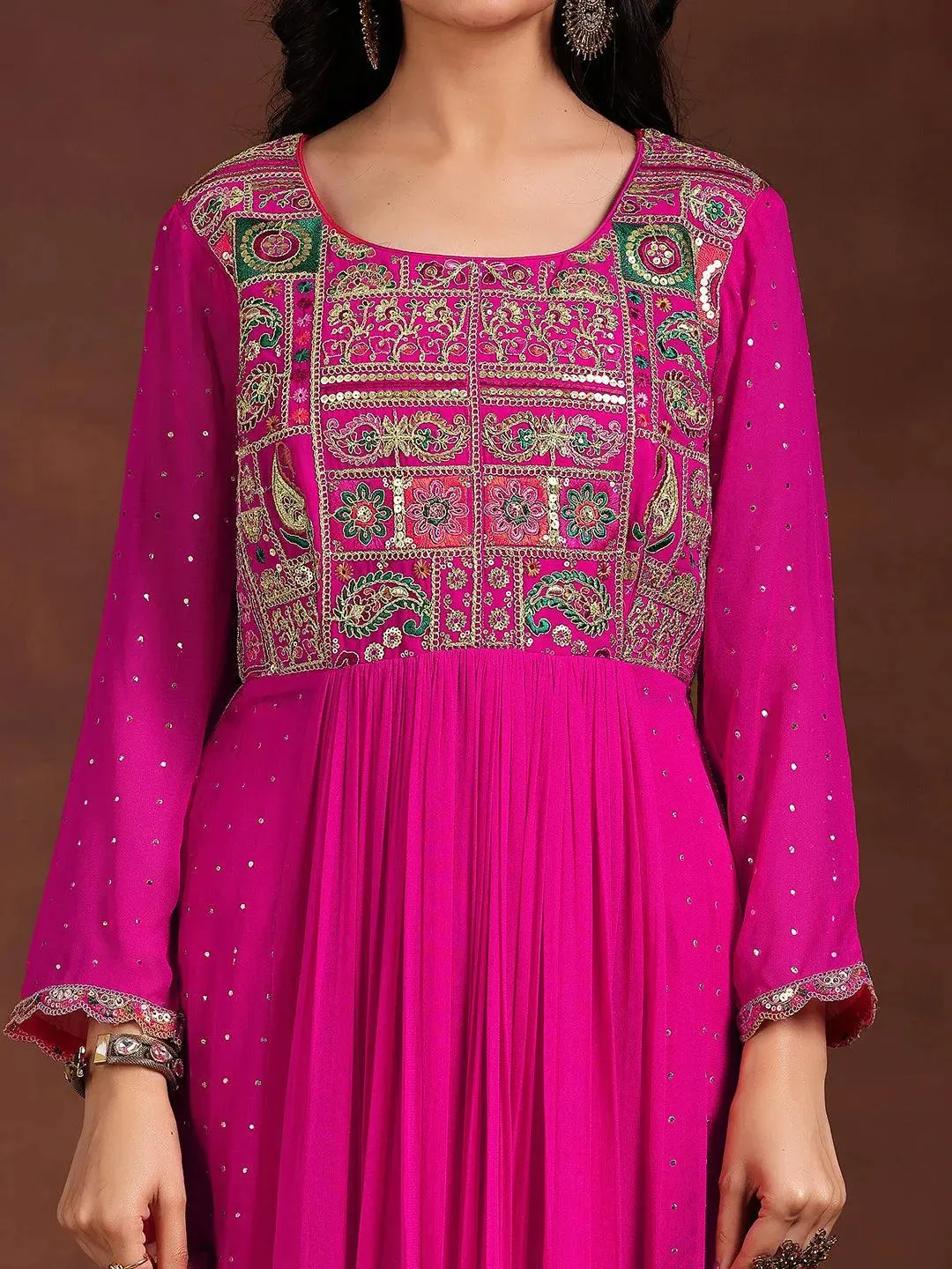 Libas Art Pink Yoke Design Georgette Anarkali Suit With Dupatta