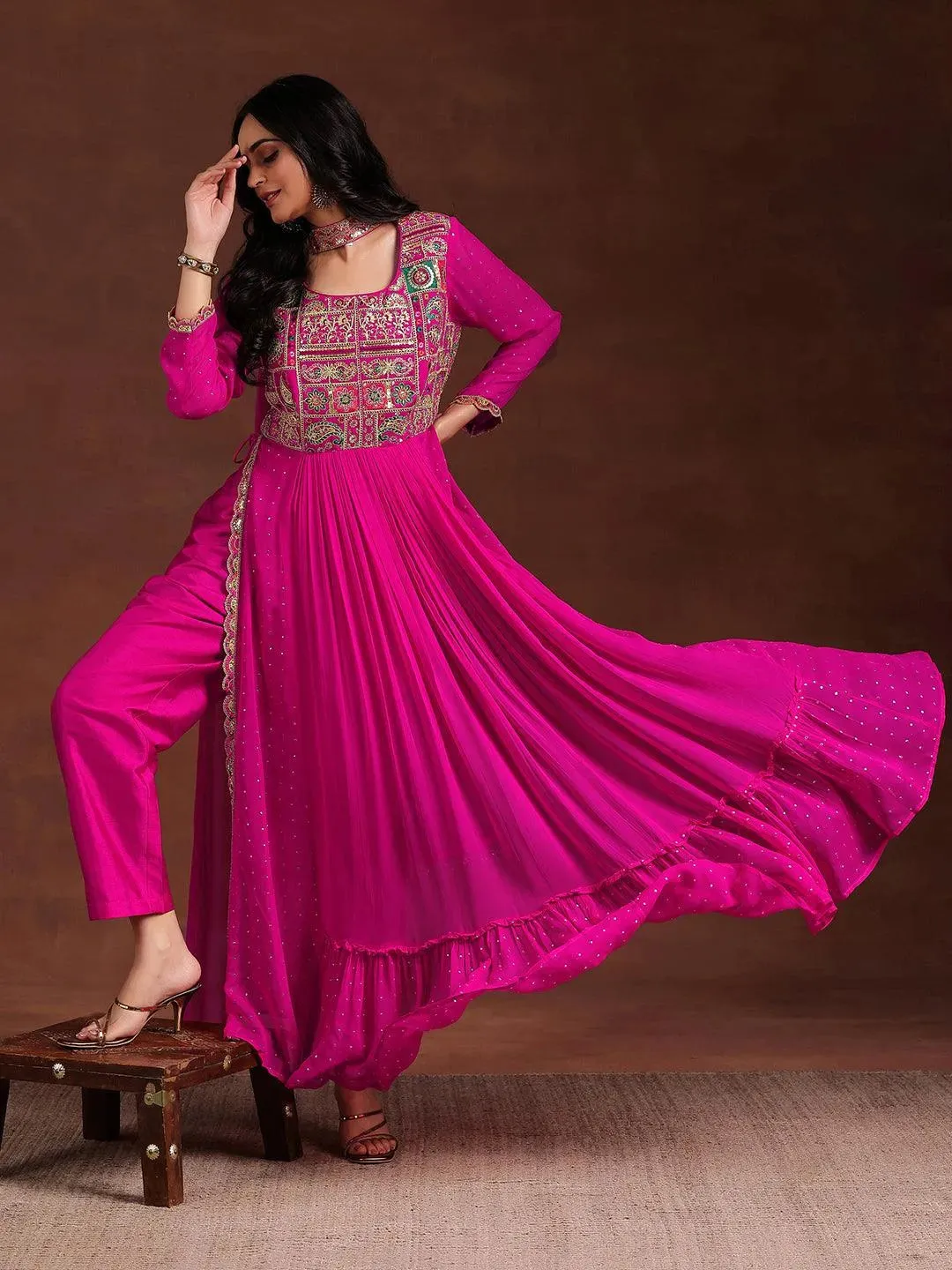 Libas Art Pink Yoke Design Georgette Anarkali Suit With Dupatta