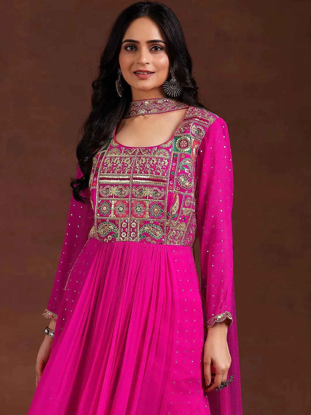 Libas Art Pink Yoke Design Georgette Anarkali Suit With Dupatta