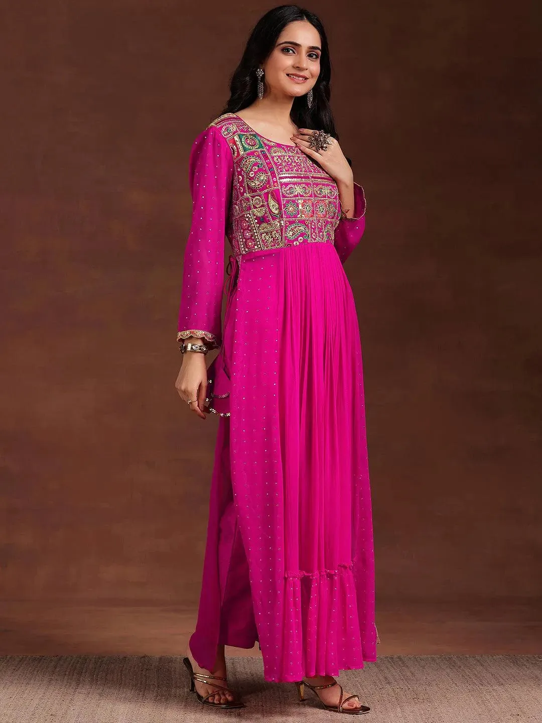 Libas Art Pink Yoke Design Georgette Anarkali Suit With Dupatta