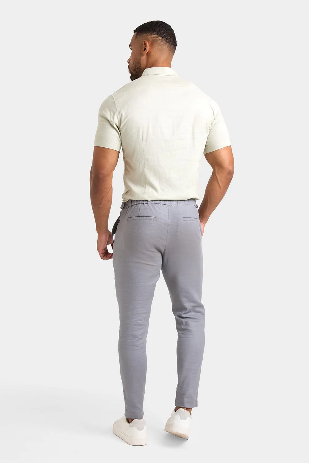 Linen Blend Cropped Pleated Trousers in Mole