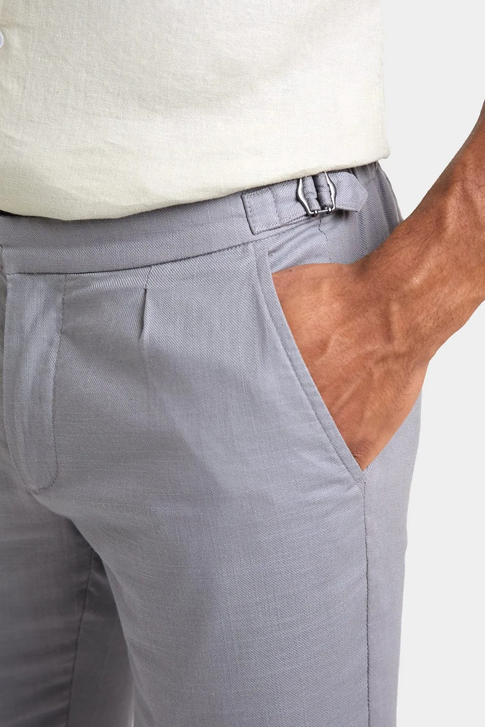Linen Blend Cropped Pleated Trousers in Mole