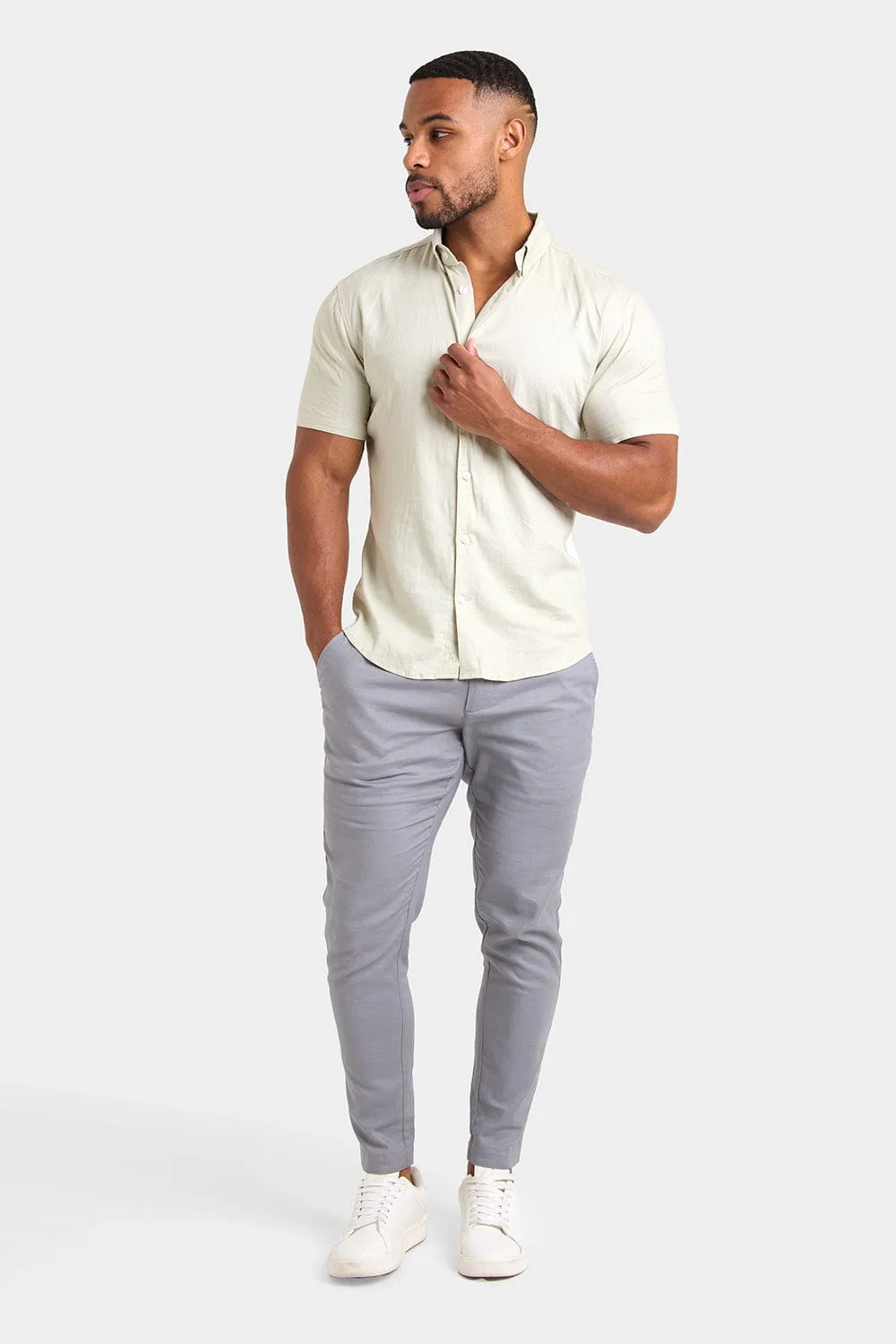 Linen Blend Cropped Pleated Trousers in Mole