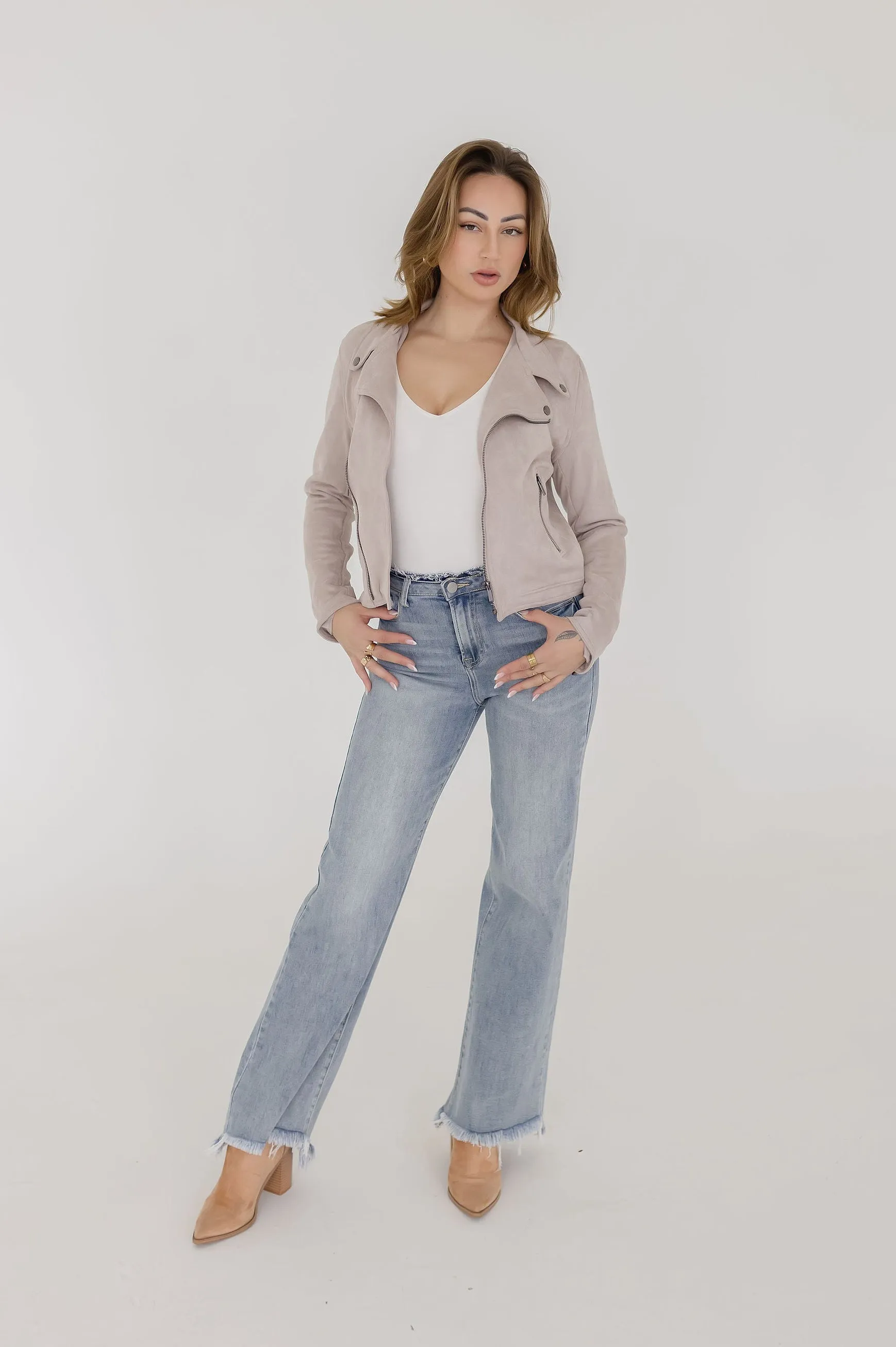 London Vegan Suede Lapel Jacket Beige