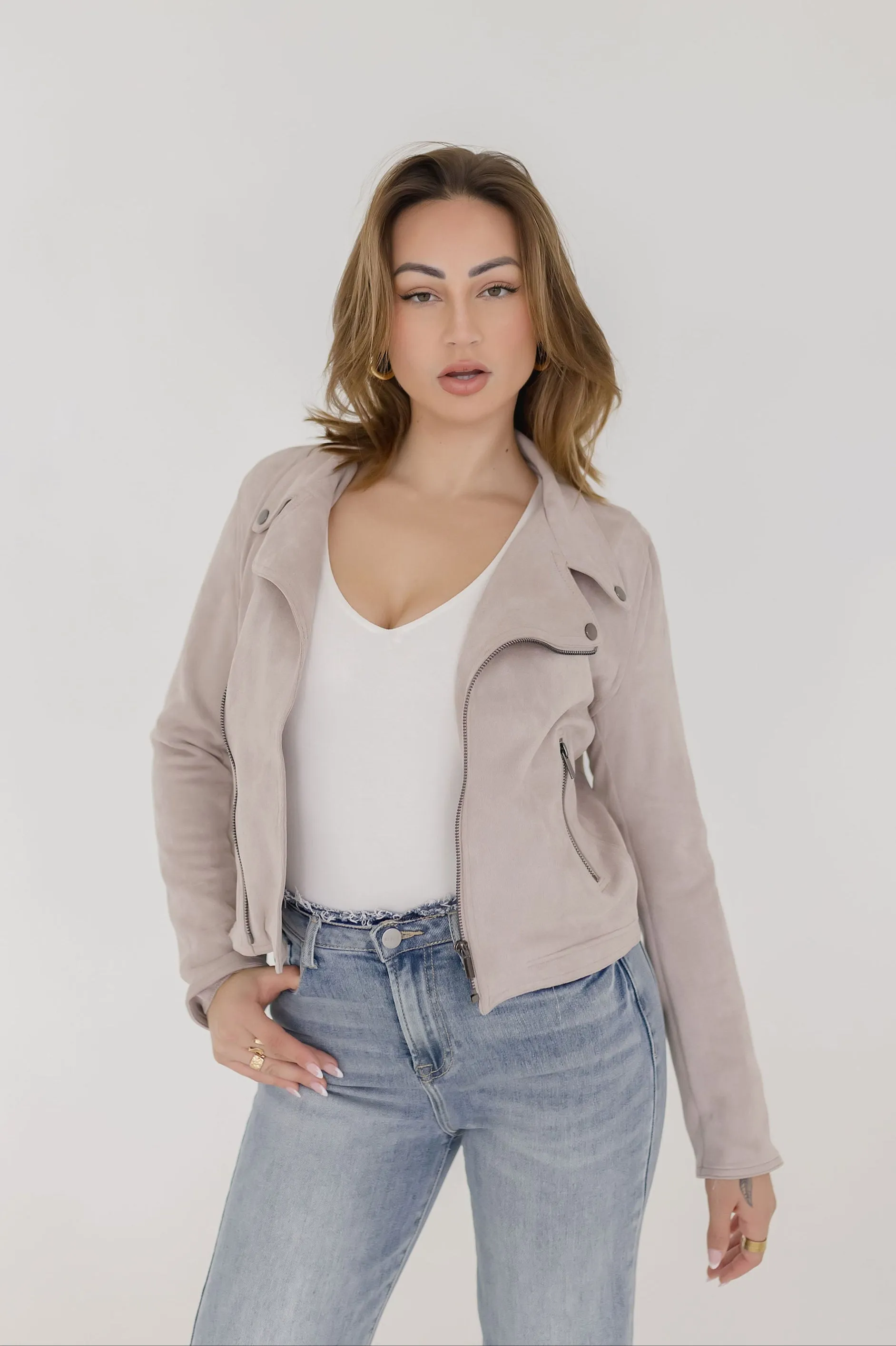 London Vegan Suede Lapel Jacket Beige