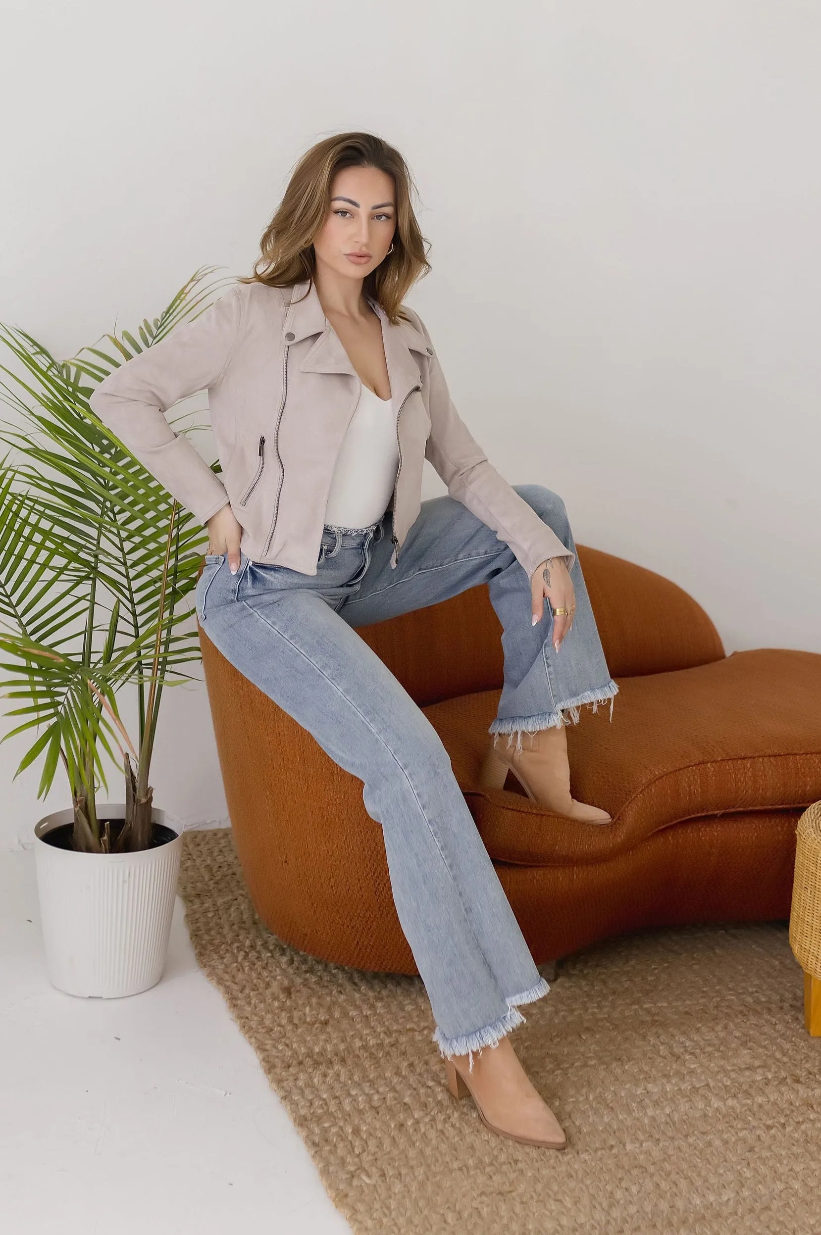 London Vegan Suede Lapel Jacket Beige