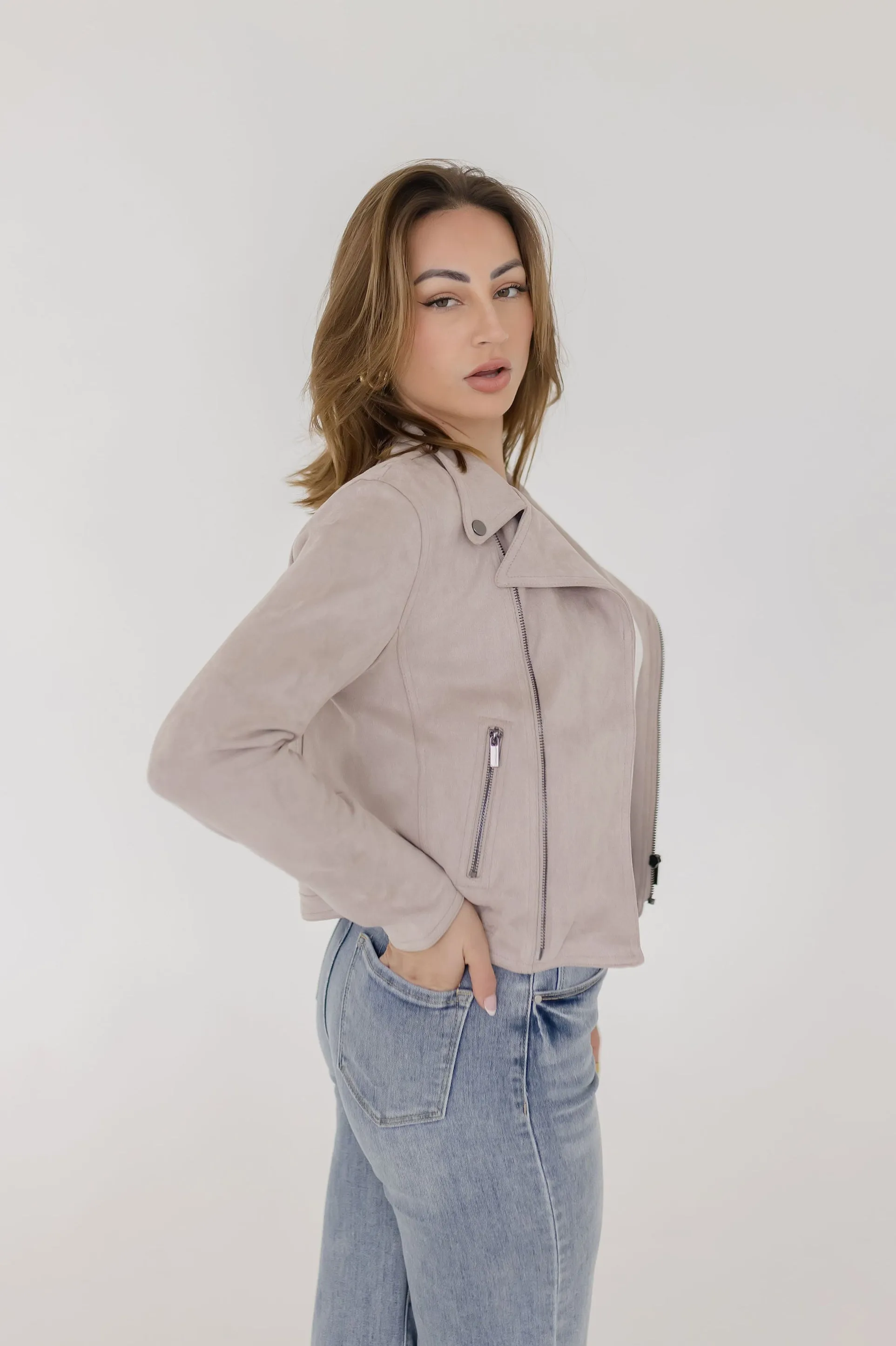 London Vegan Suede Lapel Jacket Beige