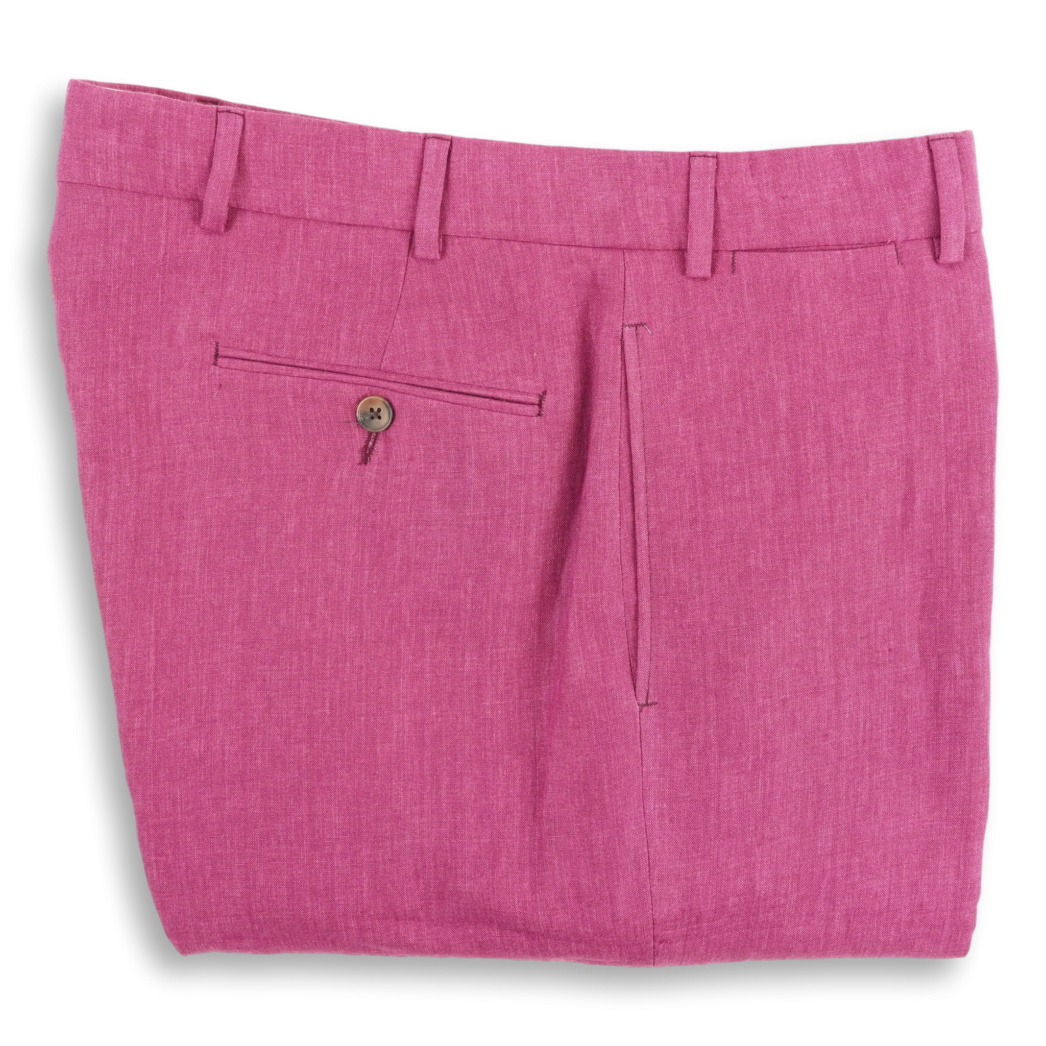 Magenta Plain Front Linen Trousers