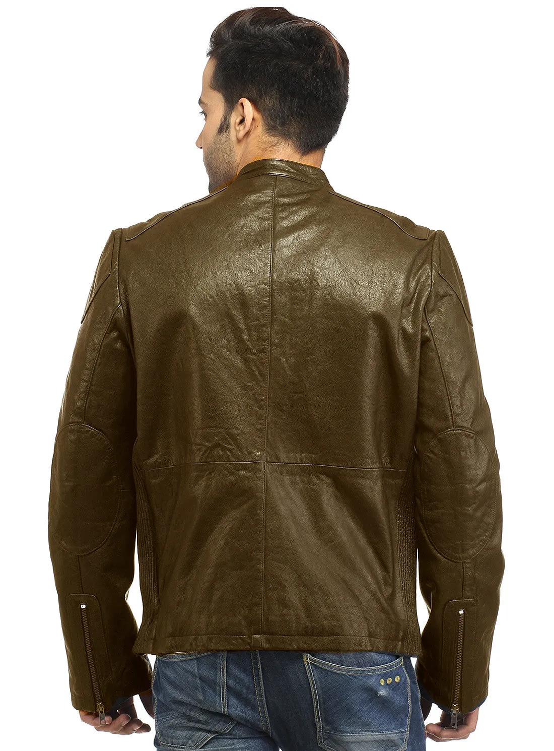 Men Straight Fitted Leather Biker Casual Jacket