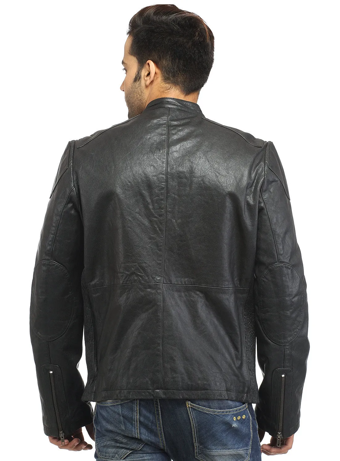 Men Straight Fitted Leather Biker Casual Jacket