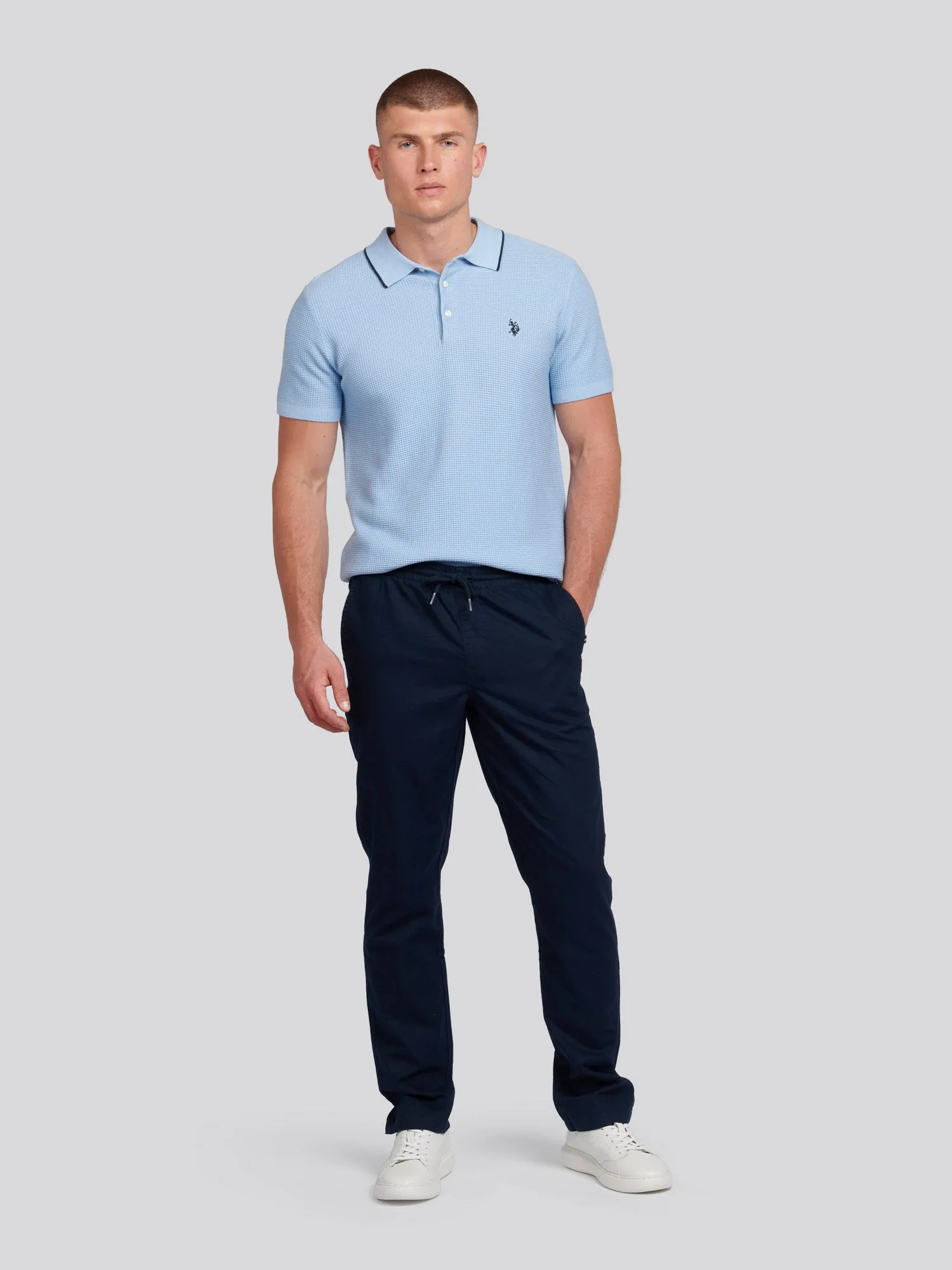 Mens Linen Blend Drawstring Trousers in Dark Sapphire Navy