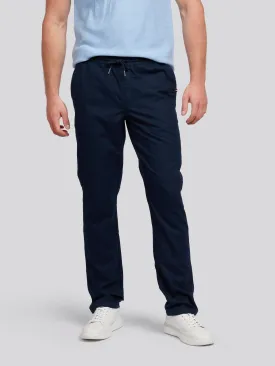 Mens Linen Blend Drawstring Trousers in Dark Sapphire Navy