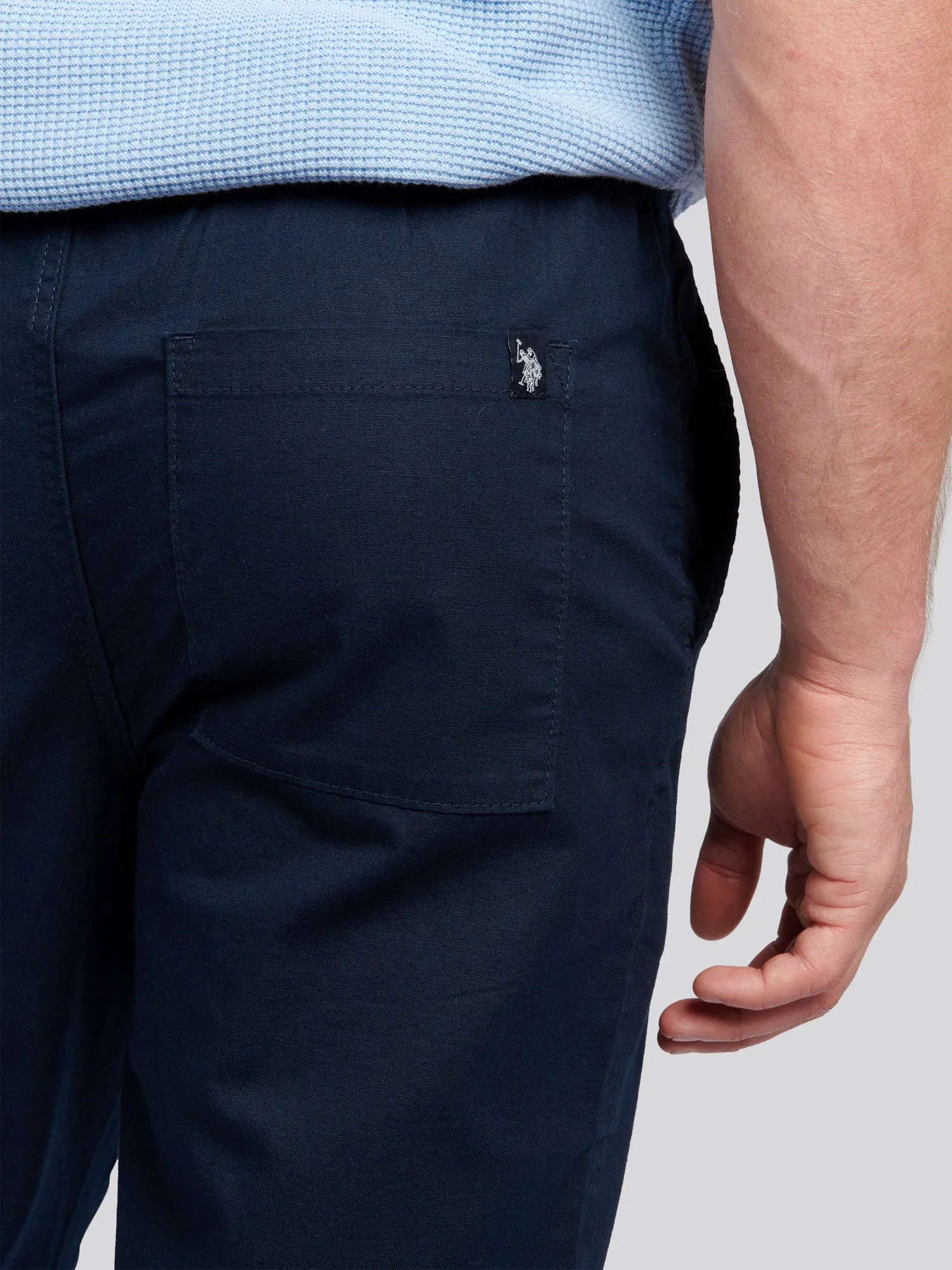 Mens Linen Blend Drawstring Trousers in Dark Sapphire Navy