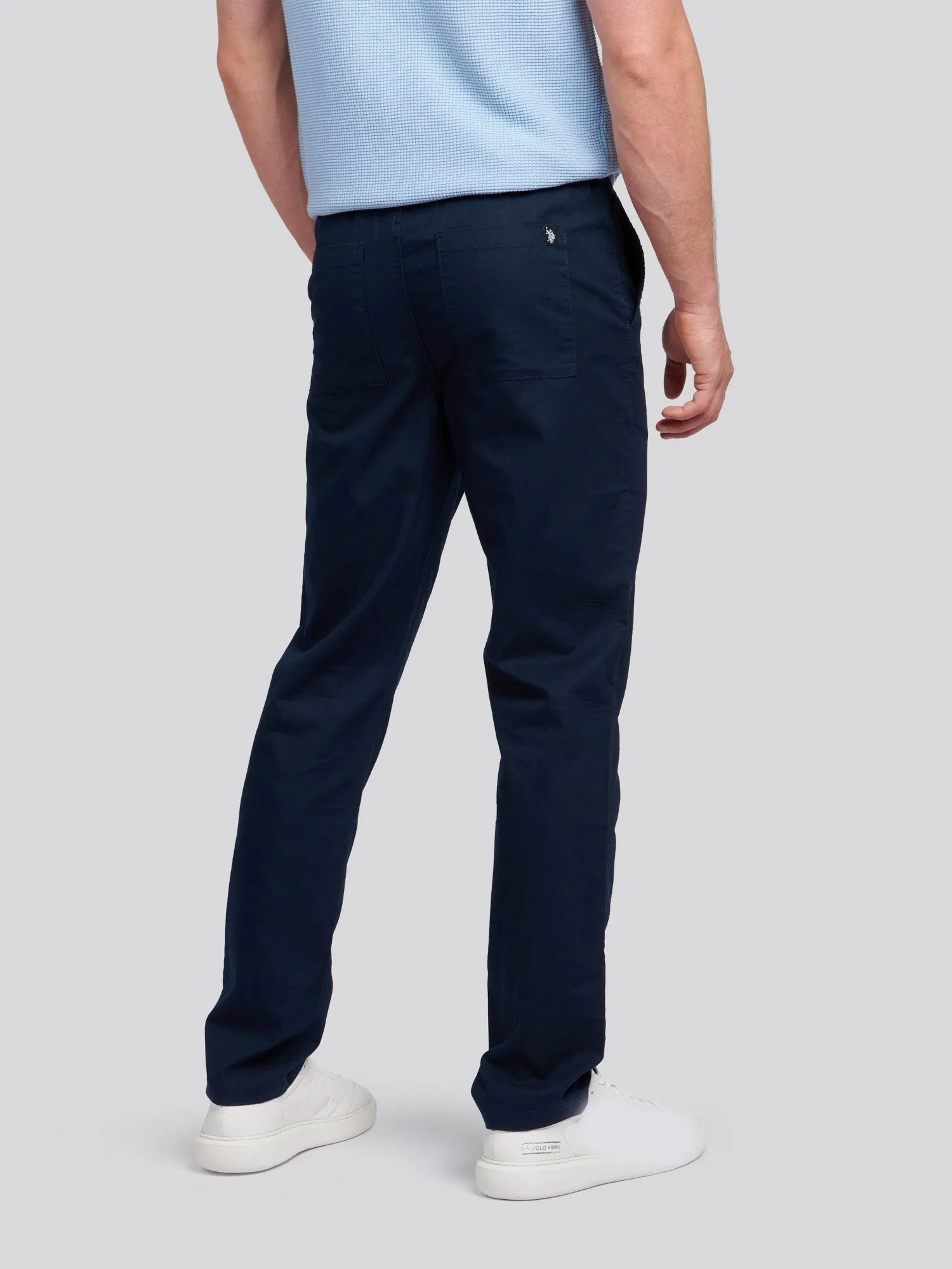 Mens Linen Blend Drawstring Trousers in Dark Sapphire Navy