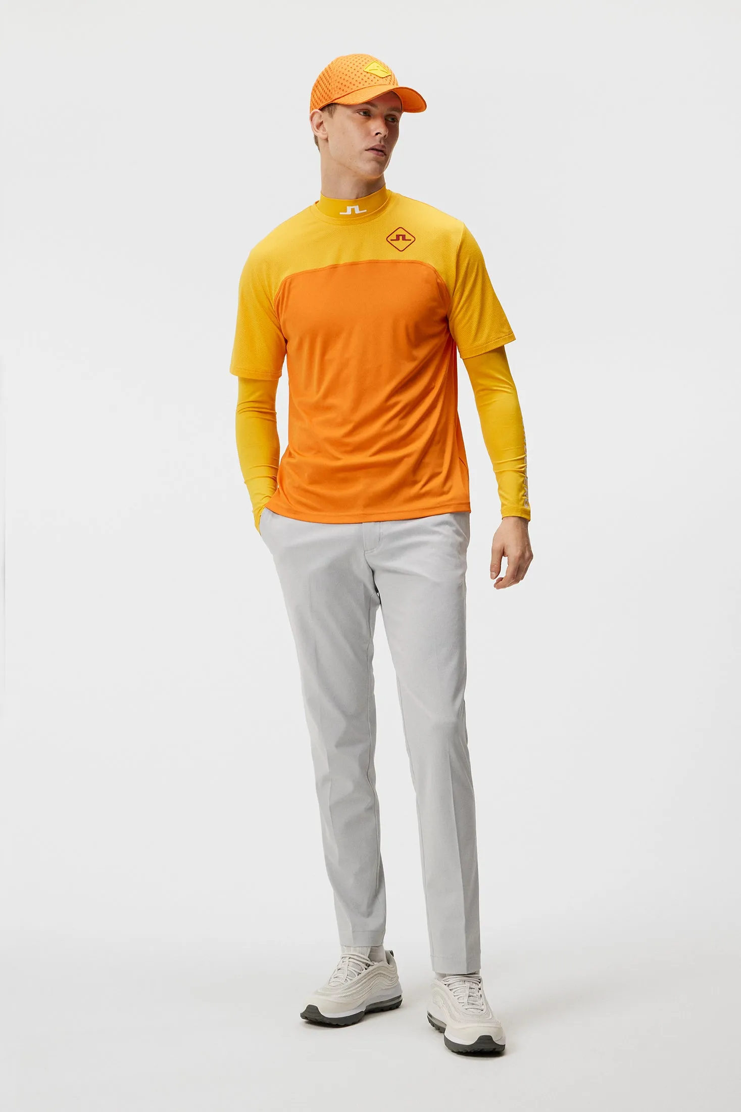 Mesh blocked T-shirt / Russet Orange
